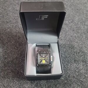 JF J Ferrar Quartz Watch Men Black Square Analog‎ Chronograph Style New Battery